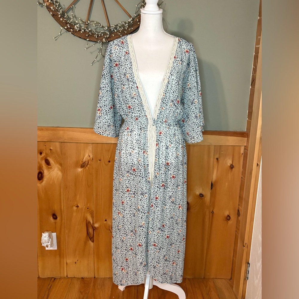 Kori Lace Lined Duster 3 button kimono size Large
